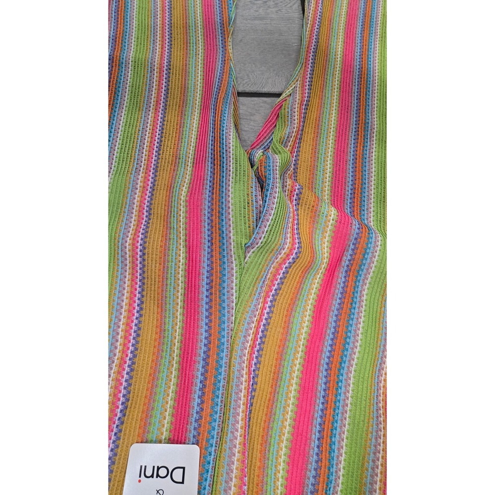 Davi & Dani Multi Color Striped Knit 2 Piece Set Button Down Flare Pants L - Picture 5 of 9